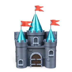 Фронтален изглед на 3D принтиран фентъзи замък на бял фон.