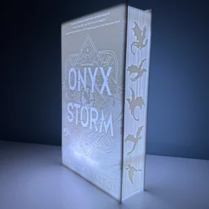 Осветена 3D печатна литофанна книга "Onyx Storm" с променящи се цветове