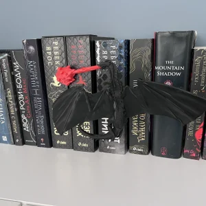 3D печатна фигурка на дракон, вдъхновена от Fourth Wing, на фона на книги